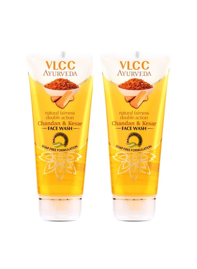 VLCC Ayurveda Natural Fairness Chandan & Kesar Face Wash - 100ml X 2 (Pack of 2) | Complexion Brightening Everyday Facewash | Saffron for Anti-Ageing Benefits | Ayurvedic Facewash for All Skin Types - Image 1